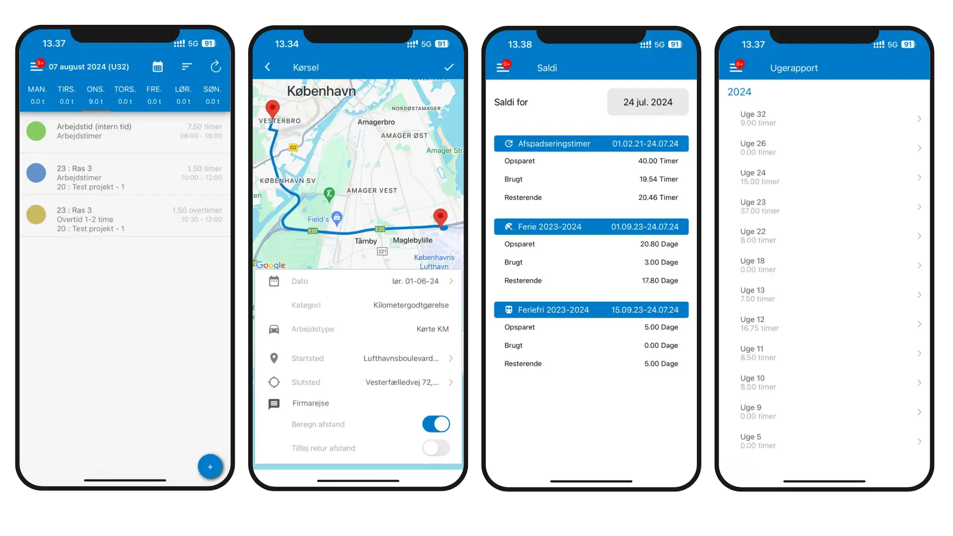 Tidsregistrering mockups på telefon